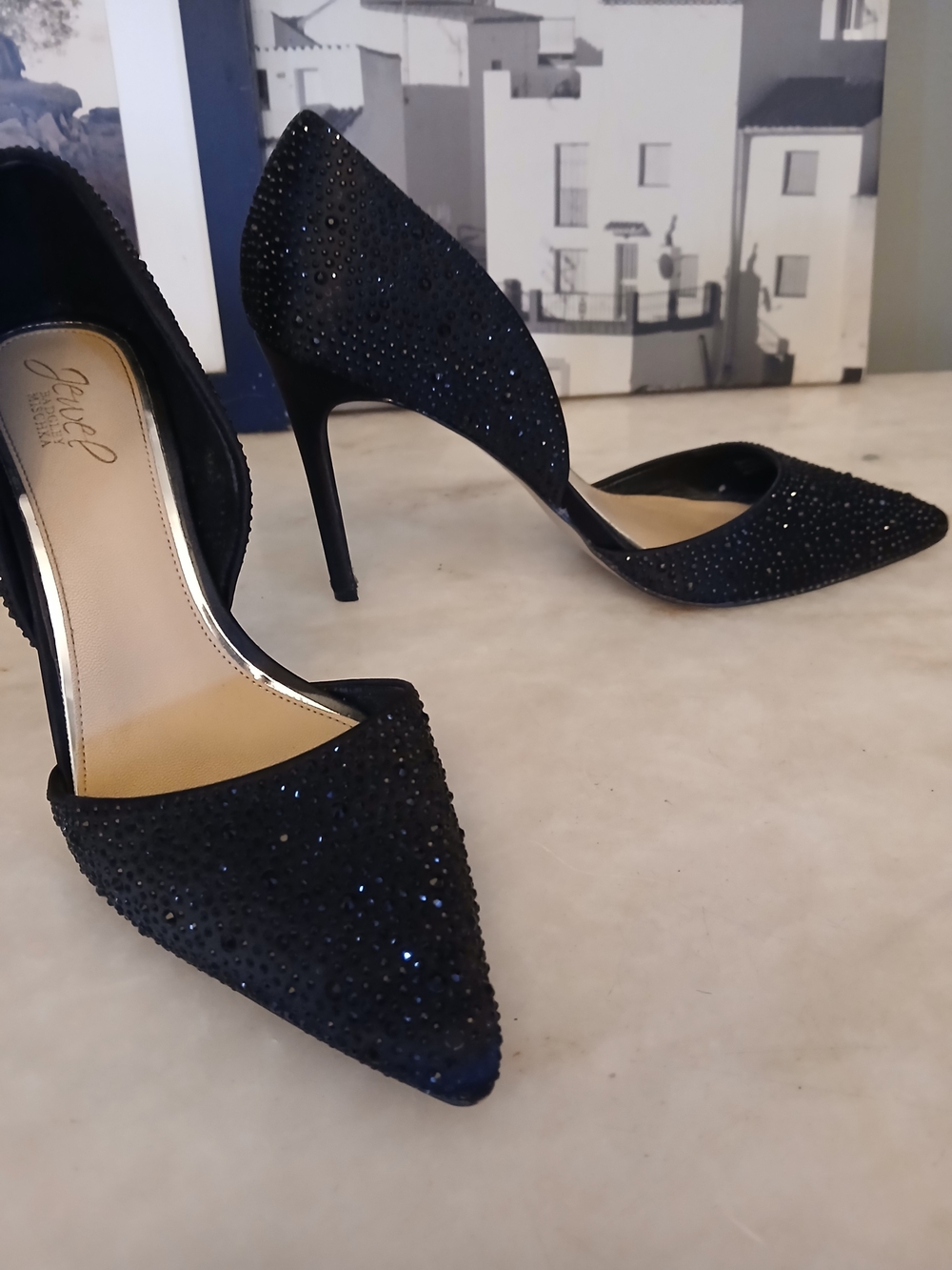 Jewel By Badgley Mischka Black Crystal-Embellished Women’s Pointed-Toe Heels - Picture 2 of 6